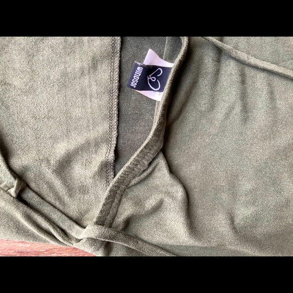 Fitted Olive Green Faux Suede Dress Size Small - Picture 12 of 12